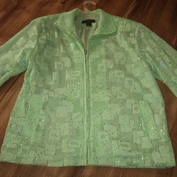 (EUC) Women's Sequin Light Jacket (Bright Green) - Picture 4 of 6